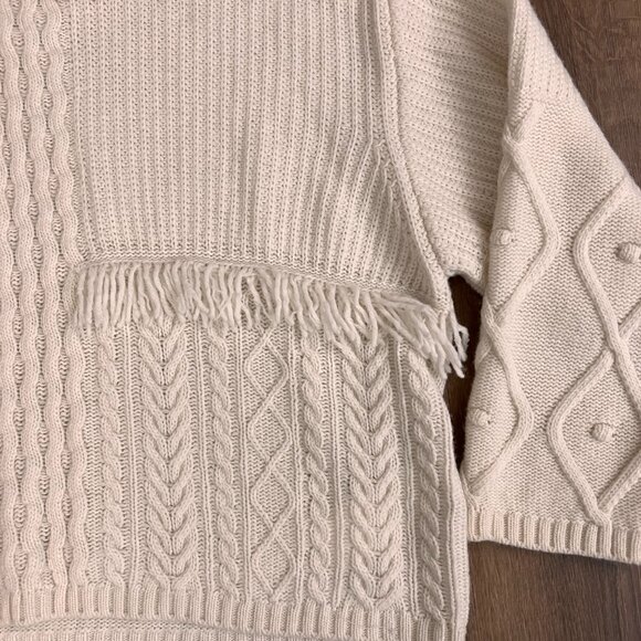 Weekend Max Mara Faiti Fringe Turtleneck Sweater Ivory Wool Oversized Sz XL - Picture 4 of 13